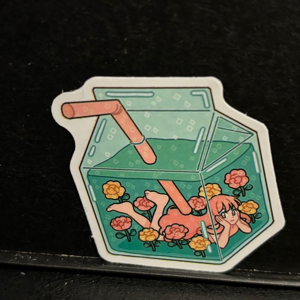 GIRL THINKING IN A MILK CARTON STICKER
